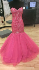 Prom Dresses Prom Dresses, Mermaid/Trumpet Sweetheart Fuchsia Tulle Prom Dresses