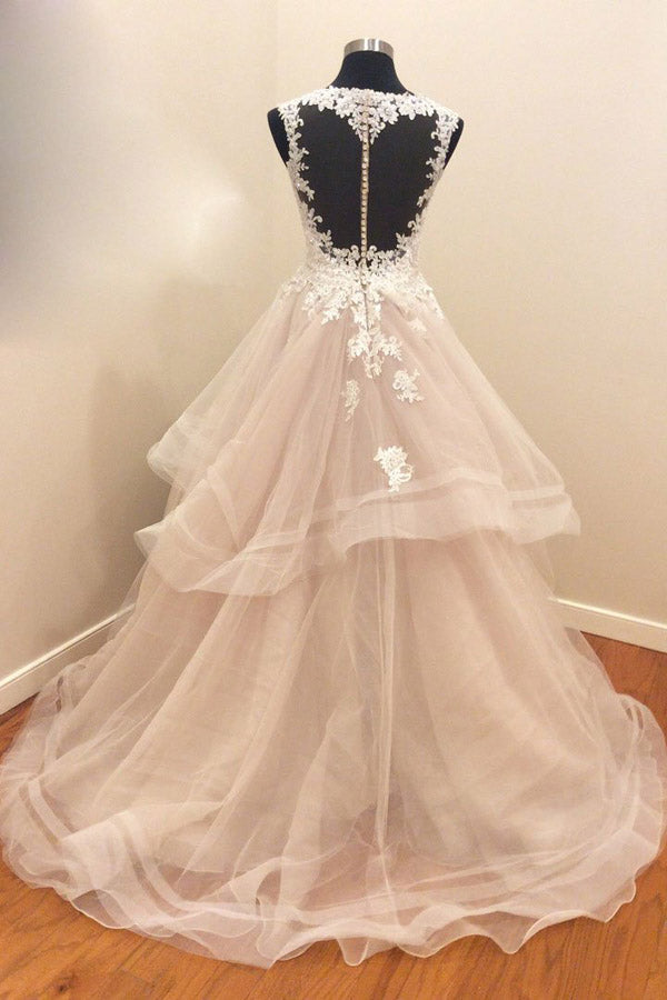 Wedding Dresses Country, A Line Brush Train Sweetheart Sleeveless Ruffles Appliques Wedding Dresses