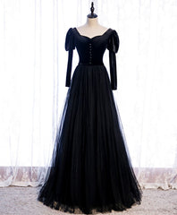 Beach Wedding, Black Tulle Long Prom Dress, Black Tulle Formal Dress