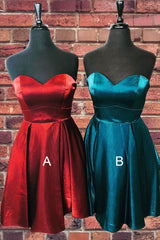 Party Dress Outfits Ideas, Sweetheart A-Line Satin Red Homecoming Dress