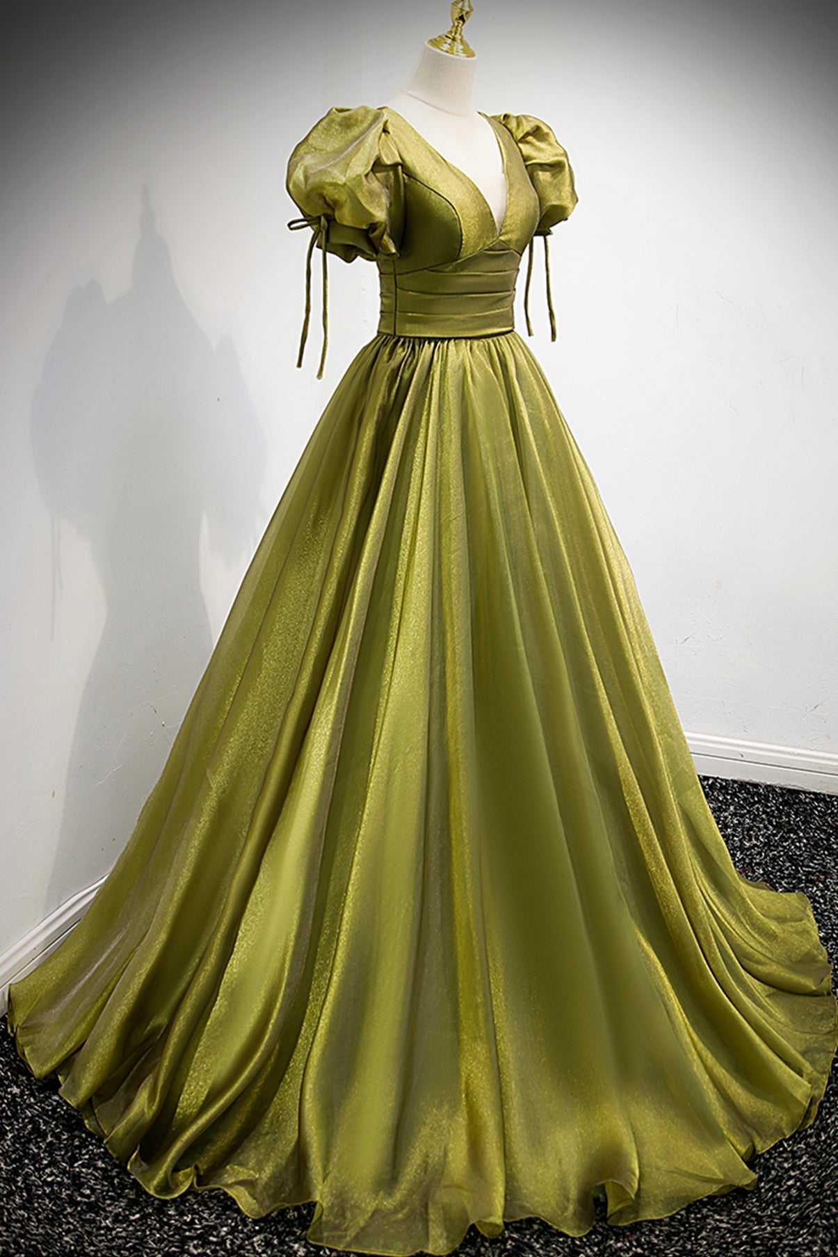 Prom Dresses Long Blue, Green V-Neck Long Prom Dresses, A-Line Evening Dresses