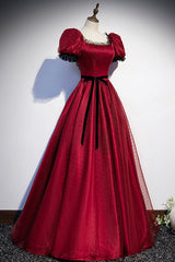 Party Dresses Summer Dresses, Burgundy Tulle Long Prom Dresses, A-Line Backless Evening Dresses