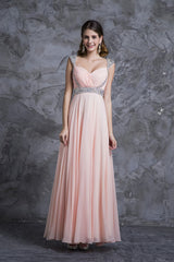 Silk Wedding Dress, Best Selling Prom Dresses, A Line V Neck Floor Length Chiffon Zipper Back