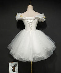 Party Dress With Glitter, Cute White Tulle Short Prom Gown White Homecoming Dress