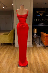 Evening Dress Styles, Spaghetti starp Front-ruffle Orange Sheath Prom Dress