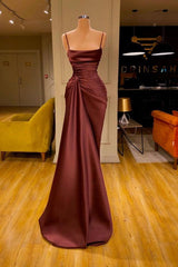 Evening Dresses Green, Burgundy Spaghetti-Straps Mermaid Ruffles Prom Dress Long