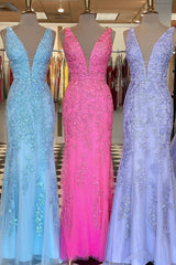 Prom Dresses Dresses, Plunge V Neck Lace Appliques Long Prom Dress