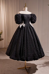 Prom Dresses For Girls, Elegant Black A-Line Off Shoulder Prom Dress with Beads