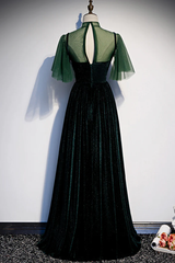 Green Velvet Long A-Line Prom Dress Evening Dresses