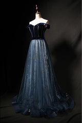 Party Dresses Design, Elegant Off the Shoulder Velvet Floor Length Long Evening Dresses Prom Dresses