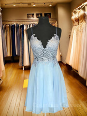 Party Dress Halter Neck, A-Line/Princess Spaghetti Straps Short/Mini Chiffon Homecoming Dresses