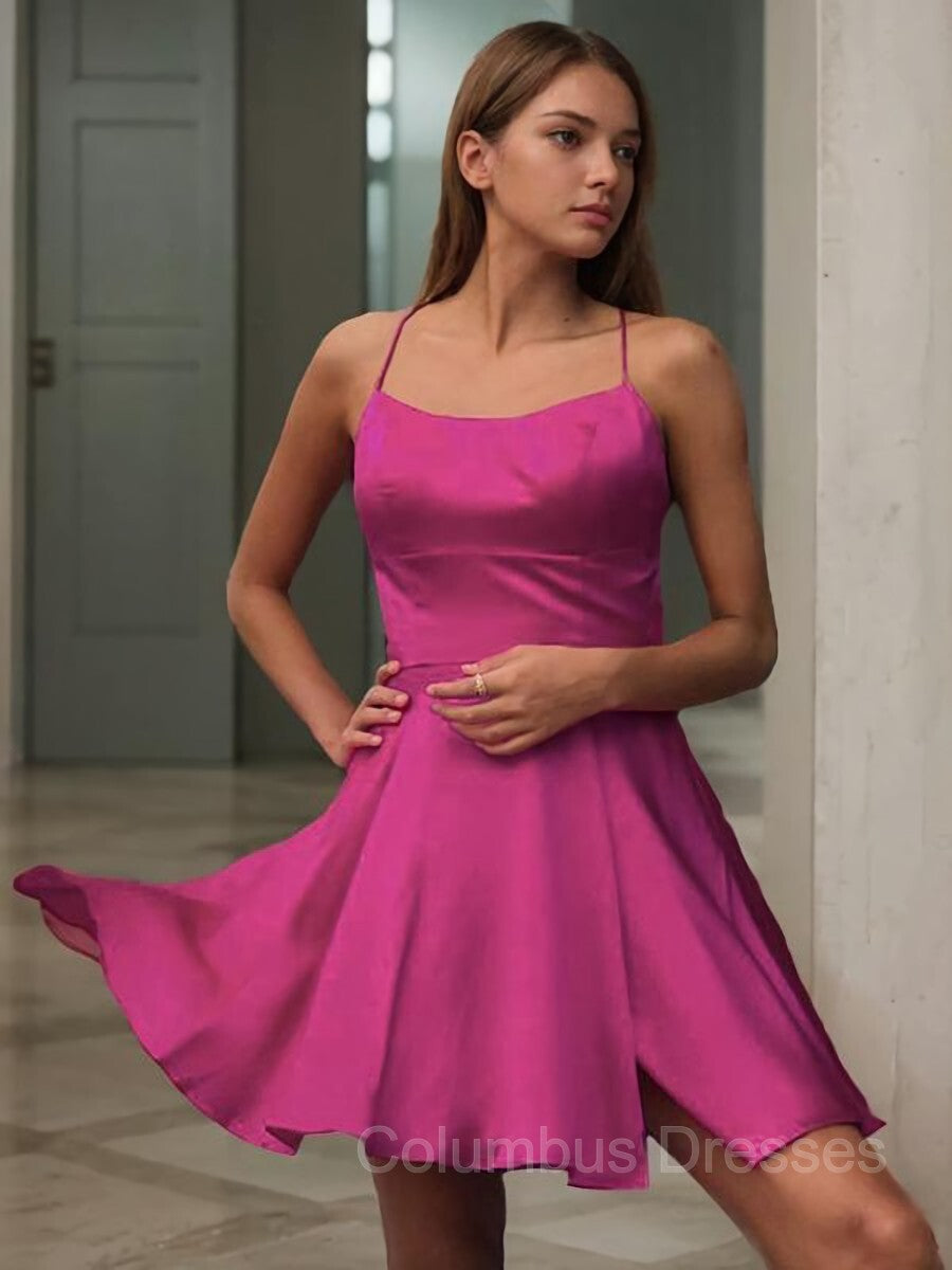 Bridesmaides Dresses Short, A-Line/Princess Spaghetti Straps Short/Mini Elastic Woven Satin Homecoming Dresses