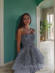 Simple Wedding Dress, A-Line/Princess Strapless Short/Mini Homecoming Dresses With Ruffles