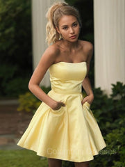 Prom Dress Corset, A-Line/Princess Strapless Short/Mini Satin Homecoming Dresses