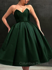 Prom Dresses Champagne, A-Line/Princess Sweetheart Short/Mini Satin Homecoming Dresses With Ruffles