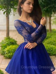 Wedding Guest, A-Line/Princess V-neck Short/Mini Chiffon Homecoming Dresses