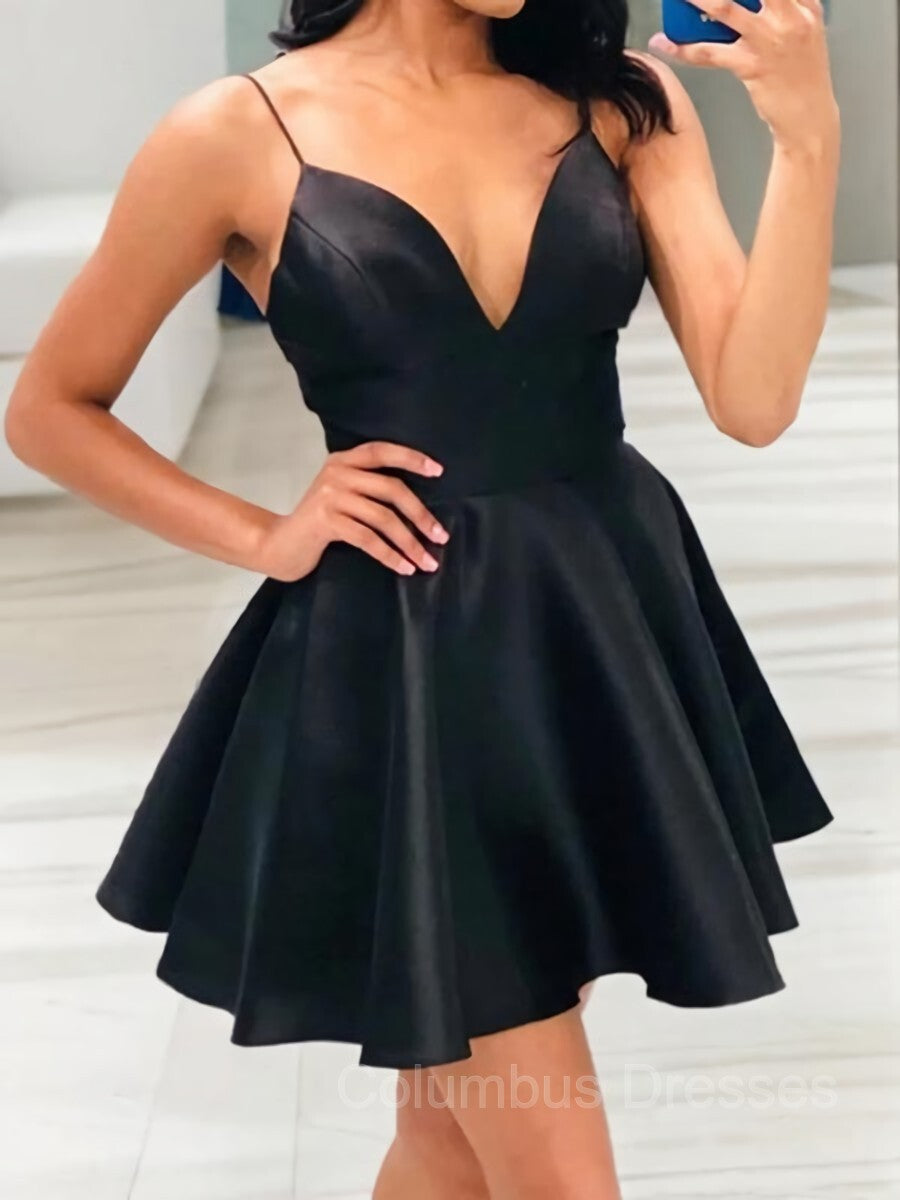 Bridesmaid Dress With Sleeve, A-Line/Princess V-neck Short/Mini Satin Homecoming Dresses