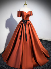 Prom Dress Long Beautiful, A Line Satin Orange Long Prom Dresses, Orange Formal Bridesmaid Dresses