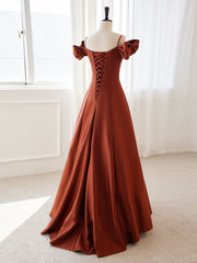 Evening Dress For Weddings, A-Line Satin Orange Long Prom Dresses, Orange Long Formal Dress