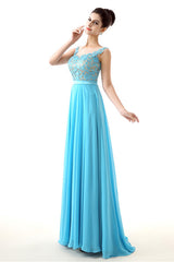 Boho Dress, A-line Sleeves Chiffon Lace Backless Long Prom Dresses