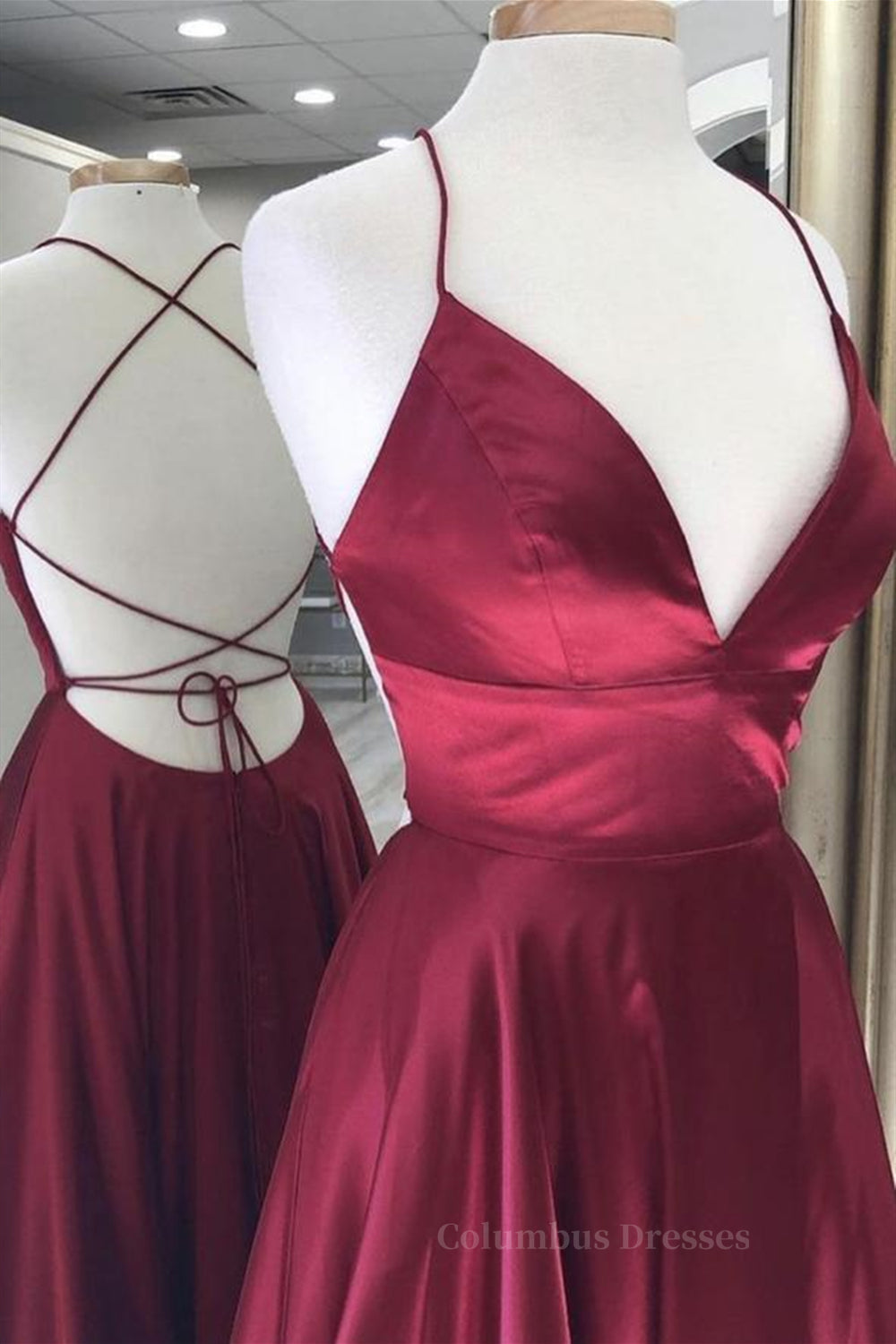 Formal Dress Long, A Line V Neck Backless Burgundy Long Prom Dresses, Backless Burgundy Formal Graduation Evening Dresses