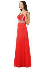 Homecoming Dresses Freshman, A-line V Neck Chiffon Long Red Prom Dresses