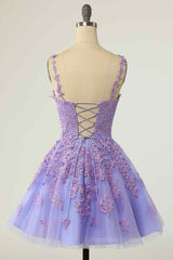 Bridesmaid Dress Strapless, A-line V Neck Lace-Up Applique Mini Homecoming Dress