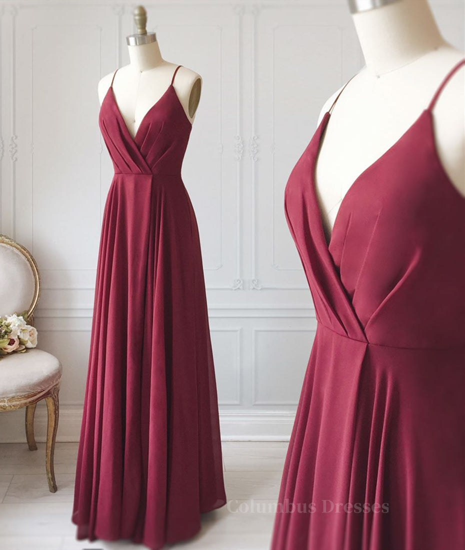 Homecoming Dresses Black Girl, A Line V Neck Pleated Burgundy Long Prom Dress, V Neck Burgundy Long Evening Dress, Burgundy Graduation Dress, Formal Dress