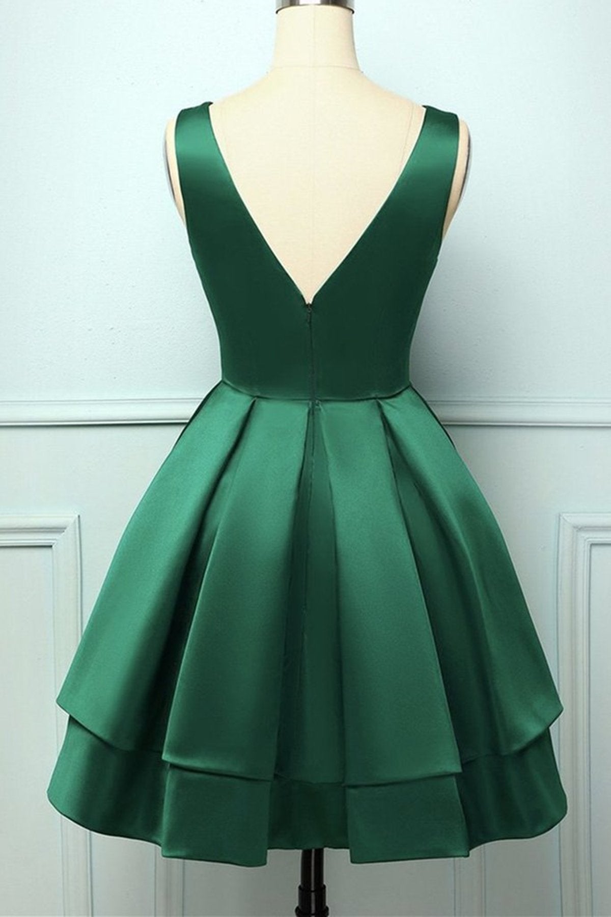 Prom Dresses Guide, A Line V Neck Short Green Satin Prom Dresses, Short Green Satin Homecoming Graduation Dresses