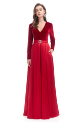 Prom Dress Stores Near Me, A-line V Neck Velvet Long Prom Dresses