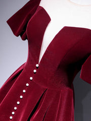 Bridesmaid Dressing Gowns, A line Velvet Tea Length Prom Dresses, Burgundy Velvet Bridesmaid Dresses