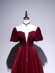 Bridesmaid Dresses Near Me, A line Velvet Tea Length Prom Dresses, Burgundy Velvet Bridesmaid Dresses