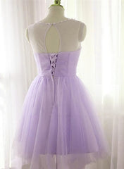 Bridesmaid Dresses Summer, Adorable Light Purple Round Neckline Beaded Short Prom Dress, Cute Homecoming Dress