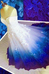 Evening Dresses Short, ball gown ombre prom dresses sweetheart strapless evening dresses blue applique formal dresses long prom dresses