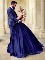 Formal Dress Attire For Wedding, Ball Gown Sweetheart Sweep Train Satin Prom Dresses