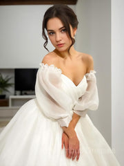 Weddings Dresses Fall, Ball Gown Sweetheart Sweep Train Satin Wedding Dresses