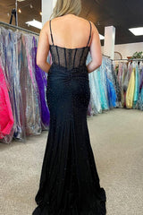 Beaded Spaghetti Straps Plus Size Prom Dress