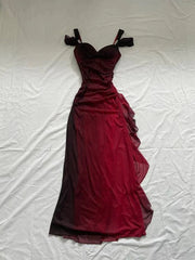 Beautiful A line Straps Ombre Red Long Chiffon Prom Dress