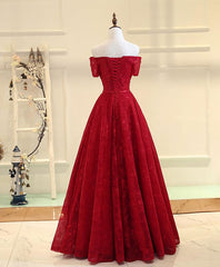 Prom Look, Burgundy a Line Lace Long Prom Dress, Burgundy Evening Dress