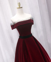 Evening Dress Open Back, Burgundy Long Off Shoulder Prom Dress Long Evening Dress