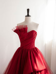 Prom Dressed 2027, Burgundy Satin Tulle Long Prom Dresses, Burgundy Formal Evening Dresses