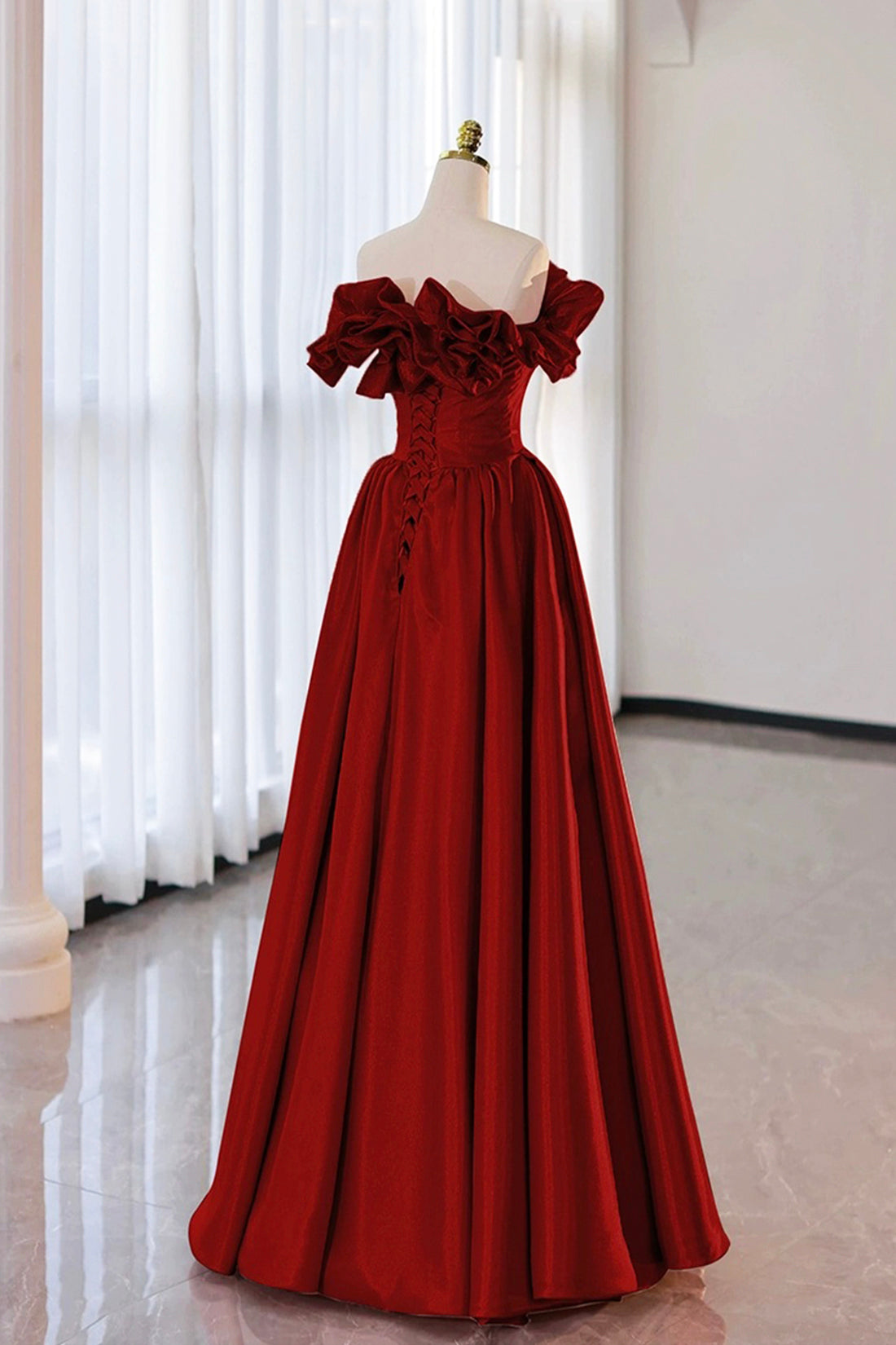 Prom Dresses Cheap, Burgundy Strapless Satin Long Prom Dress, A-Line Evening Party Dress