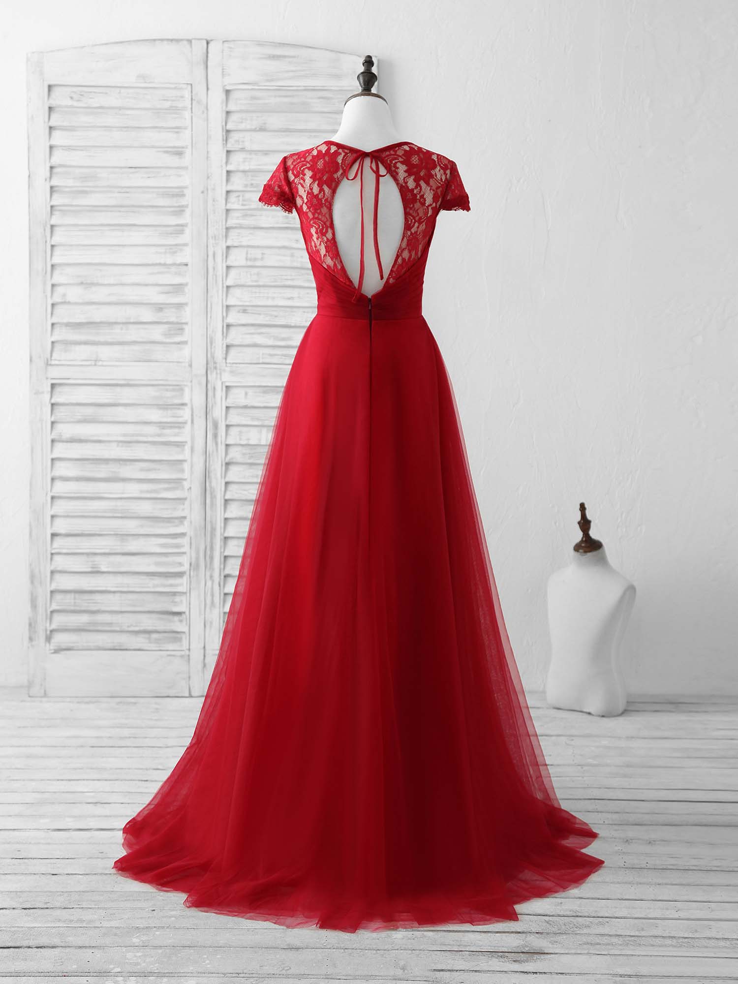 Bridesmaid Dresses Websites, Burgundy Tulle Lace Long Prom Dress Burgundy Evening Dress