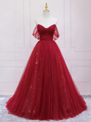 Dress Casual, Burgundy Tulle Long Prom Dress, Burgundy Evening Dress