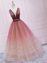 Bridesmaid Dress Formal, Burgundy V Neck Tulle Long Prom Dress Burgundy Long Evening Dress