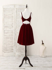 Party Dress Fashion, Burgundy V Neck Velvet Short Prom Dress, Burgundy Homecoming Dress