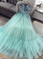 Prom Dresses Long Mermaide, Green Sweetheart Tulle Lace Long Prom Dress, Green Evening Dress