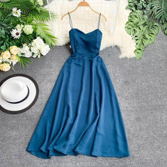 Wedding Guest Dress, Women Sleeveless V Neck Spaghetti Strap Dress, Prom Dress