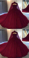 Wedding Dresses Couture, Burgundy Ball Gown Wedding Dresstulle Prom Dresses