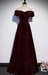 Bridesmaids Dresses Color Schemes, Burgundy Velvet Long Prom Dress, Evening Dress